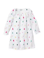 Petite Plume Girls' Delphine Holiday Trees Nightgown - Baby, Little Kid, Big Kid In White