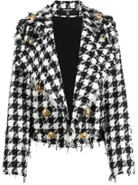 Balmain Crop Chequered Jacket In White