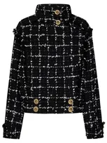 Balmain Metallic Checked Cotton-blend Tweed Jacket In Black