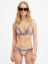 Allsaints Gorah Floral Print Bikini Bottoms In Cascade Clay Pink