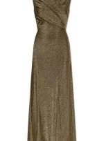 Diane Von Furstenberg Tomas Sleeveless Ruched Shimmer Gown In Gold