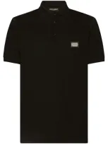 Dolce & Gabbana Logo Plaque Cotton Polo T-shirt In Black