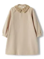 Il Gufo Kids' Jewelled Collar Dress In Neutrals