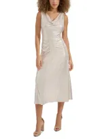 Kensie Women's Metallic-sheen Cowl-neck Midi Dress In Champagne