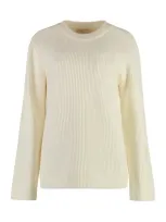 Michael Michael Kors Merino Wool Crew-neck Sweater In White