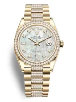 Rolex Day-date 36 Mother Of Pearl Dial 18kt Yellow Gold Diamond Set President Watch 128348mddp In Gold / Mop / Mother Of Pearl / Yellow