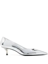 Stuart Weitzman Eva Metallic Kitten-heel Pumps In Silver