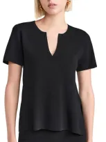 Wyeth Aster Short Sleeve Split Neck Sweater In Black