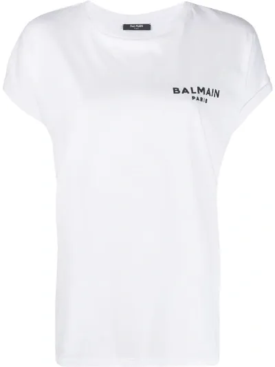 Balmain Flocked Cotton-jersey T-shirt In White