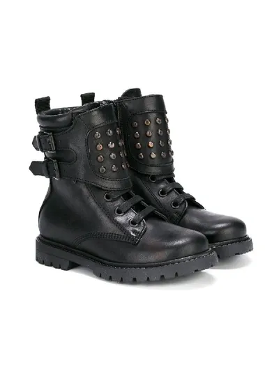 Diesel Kids' Combat Boots In Black