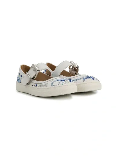 Ermanno Scervino Junior Kids' Embellished Buckle Ballerinas In White