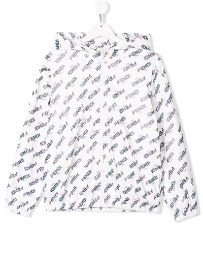 Fendi Teen Logo Print Jacket In White