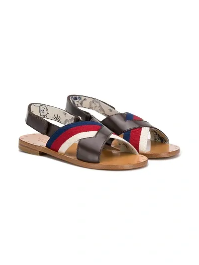 Gucci Kids' Criss-cross Flat Sandals In Brown