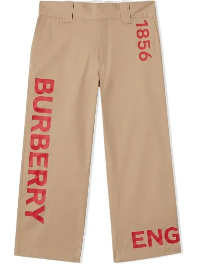 Burberry Kids' Horseferry Print Twill Trousers In Neutrals