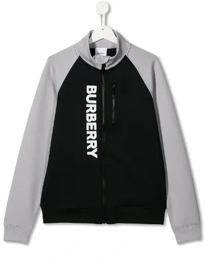 Burberry Kids' Logo Print Zipped Sweatshirt In Black