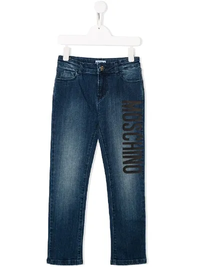 Moschino Kids' Logo Print Jeans In Blue