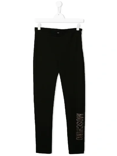 Moschino Kids' Rhinestone Logo Leggings In Black