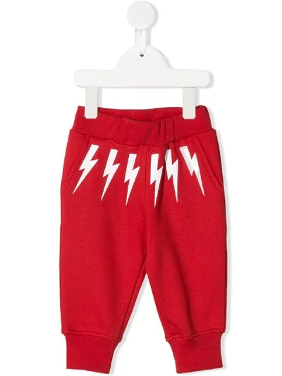 Neil Barrett Babies' Lightning Print Track Pants In Red