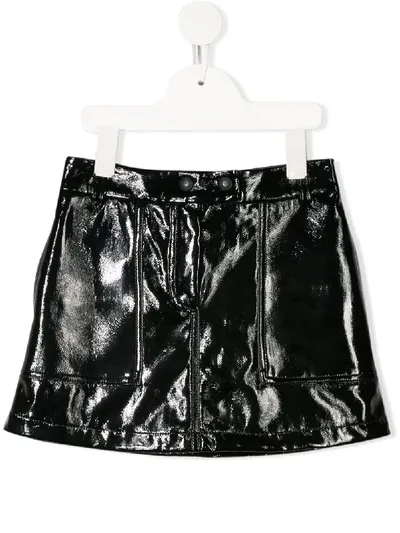 Alberta Ferretti Kids' Patent Logo Embroidered Skirt In Black