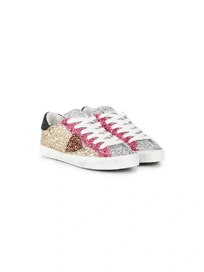 Philippe Model Kids' Glitter Embellished Sneakers In Silver