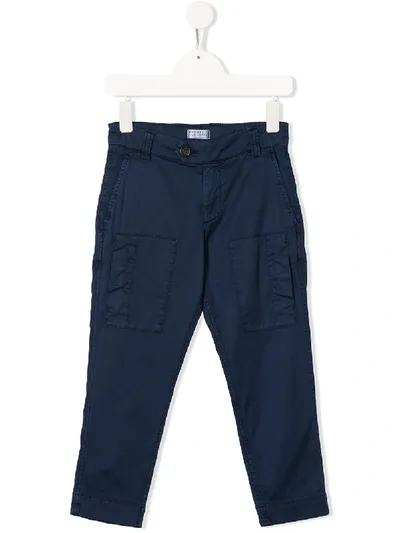 Brunello Cucinelli Kids' Front Pocket Trousers In Blue