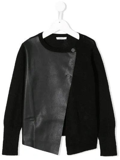 Liu •jo Kids' Faux-leather Panel Jumper In Black