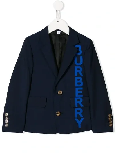 Burberry Kids' Logo-print Single Breasted Blazer In 蓝色