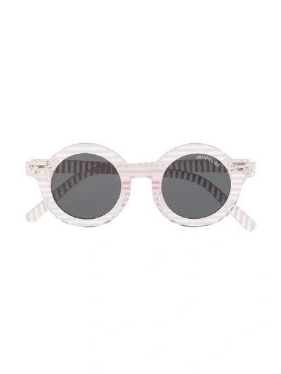 Monnalisa Kids' Striped Round Frame Sunglasses In 粉色