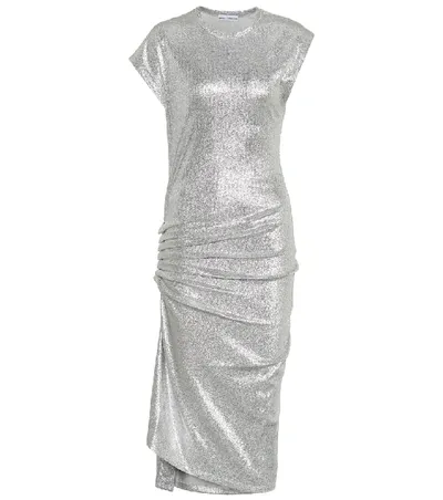 Rabanne Asymmetric Ruched Stretch-lurex Dress In Silver