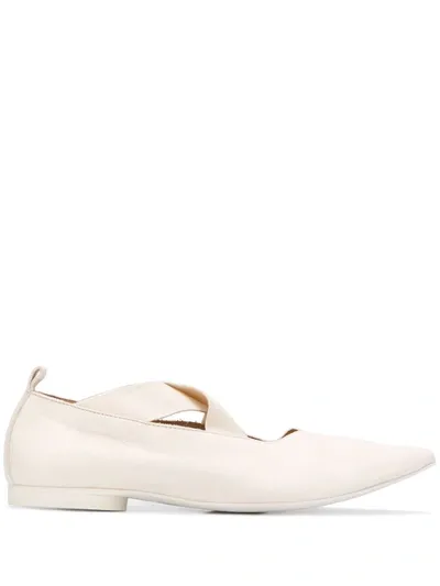 Uma Wang Crossover-straps Pointed Ballerina Shoes In White