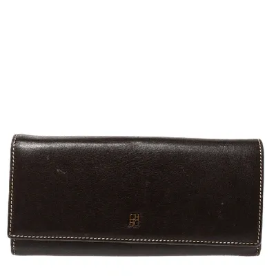 Pre-owned Carolina Herrera Dark Brown Flap Continental Wallet