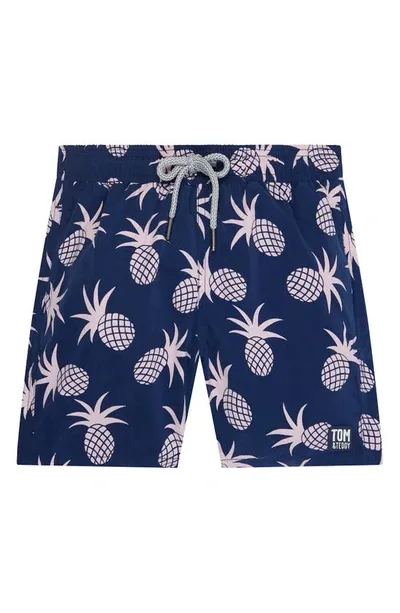 Tom & Teddy Boys' Pineapple Swim Trunks - Little Kid, Big Kid In Navy Pink