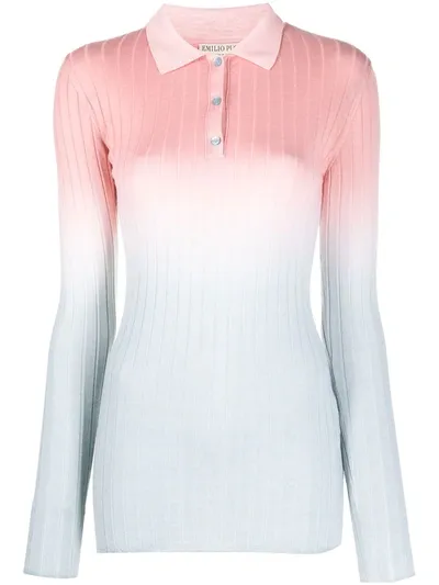 Emilio Pucci Ombre Ribbed Polo Shirt In Pink