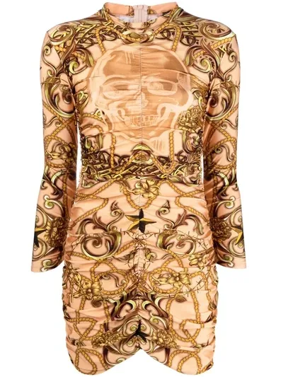 Philipp Plein Baroque-print Bodycon Dress In Nude