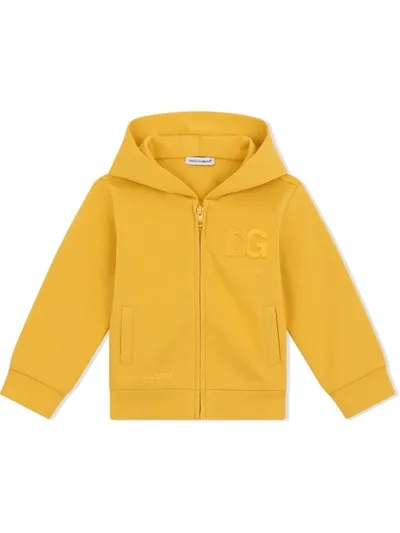 Dolce & Gabbana Babies' Logo-embossed Zip-through Hoodie In Yellow