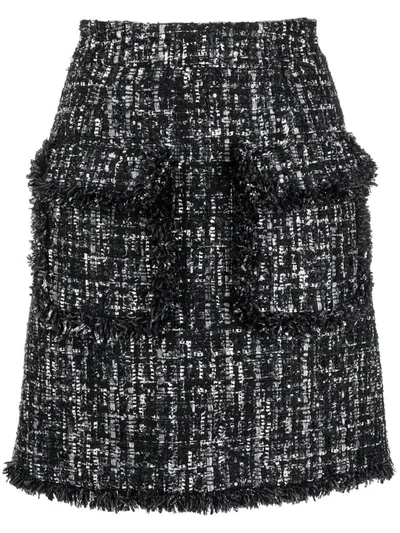 Philipp Plein Bouclé Two-pocket Skirt In Schwarz