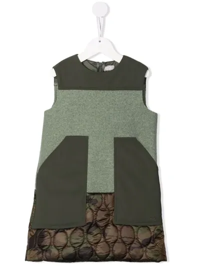 Il Gufo Kids' Sleeveless Patchwork Dress In 绿色