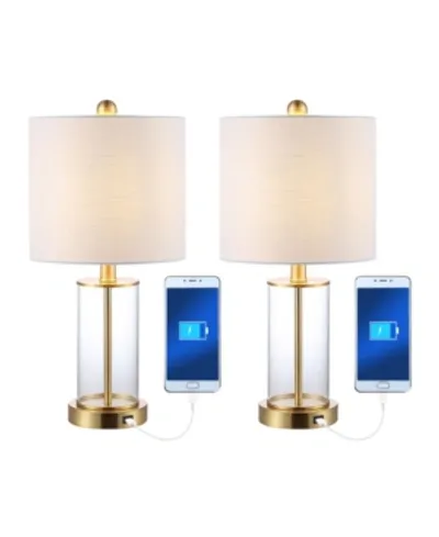 Jonathan Y Abner Glass Modern Contemporary Usb Charging Led Table Lamp, Set Of 2 In Gold-tone