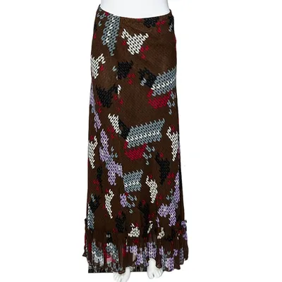 Pre-owned Moschino Cheap & Chic Multicolor Printed Crepe Ruffled Hem Maxi Skirt M