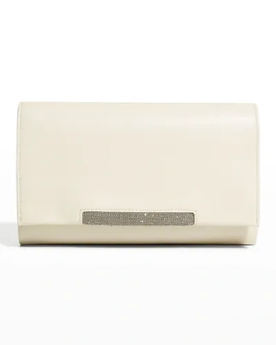 Brunello Cucinelli City Monili Leather Clutch Bag In White