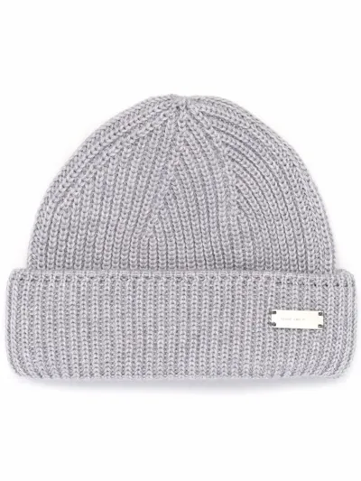 Heliot Emil Logo-plaque Wool Beanie In Grau