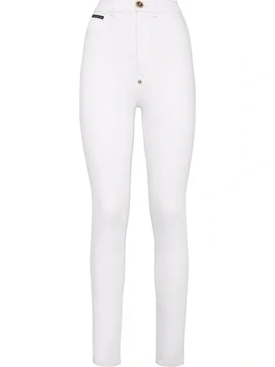 Philipp Plein Skull-embroidered High-waisted Jeans In White