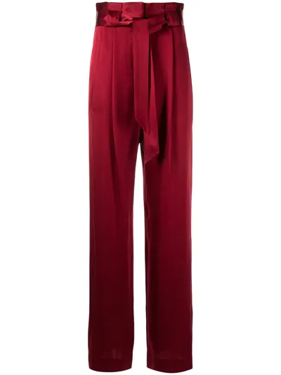 Michelle Mason High-waisted Pleated Silk Trousers In Rot