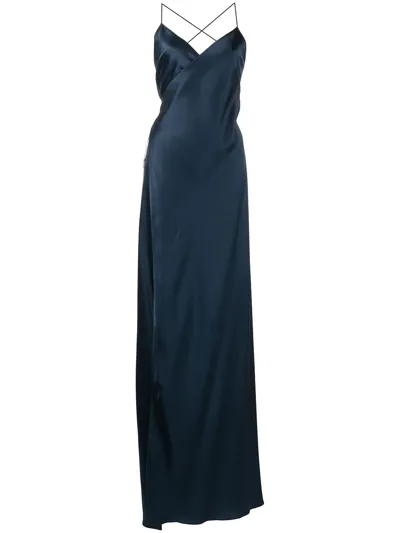 Michelle Mason V-neck Silk Dress In Blau