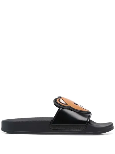 Moschino Slip-on Slides In Black