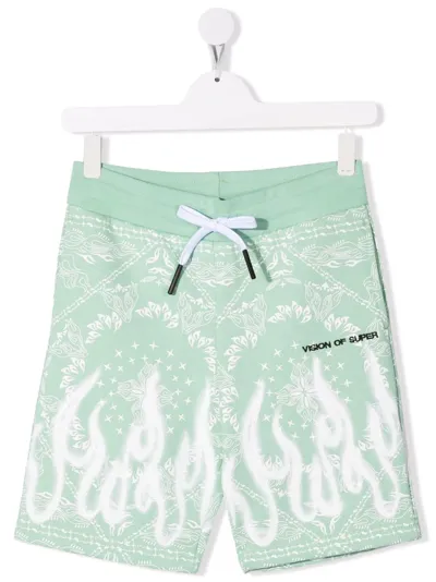 Vision Of Super Kids Light Green Sports Shorts With Bandana Print