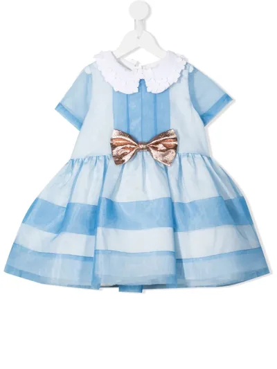 Hucklebones London Kids' Bow-detail Flared Dress In Blue