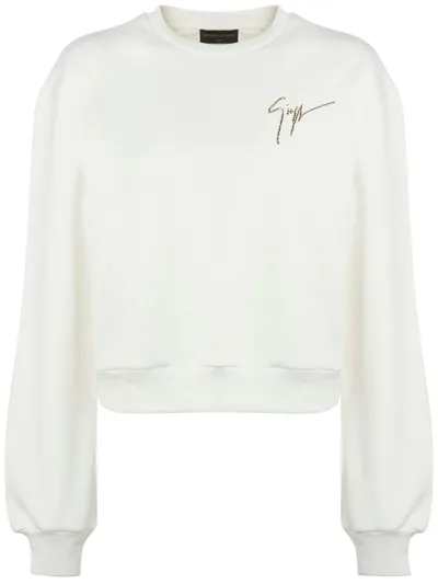 Giuseppe Zanotti Sauvanne Crystal-logo Sweatshirt In White