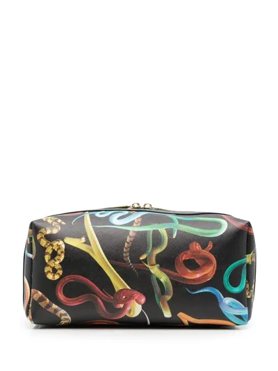 Seletti Snake Print Wash Bag In Schwarz