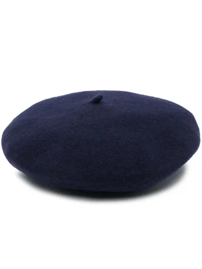 Maison Margiela Four-stitch Logo-detail Beret In Blue Navy